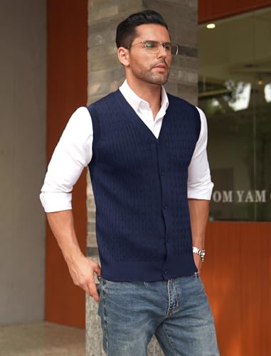 COOFANDY Men's Sleeveless Sweater Vest V-Neck Casual Cable Knit Button Down Cardigan Vest3