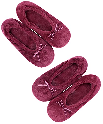 Image of Panda Bros 2 Pairs Women's Ballerina House Slippers, Anti-Skid Comfy Warm Ballet Style Slippers