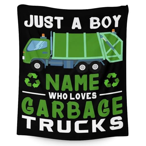 Mercuryelf Custom Garbage Truck Blanket Gift - 60x80 Inches Funny Throw Blankets for Boys - Black Soft, Fuzzy & Warm Throws for Bed, Couch