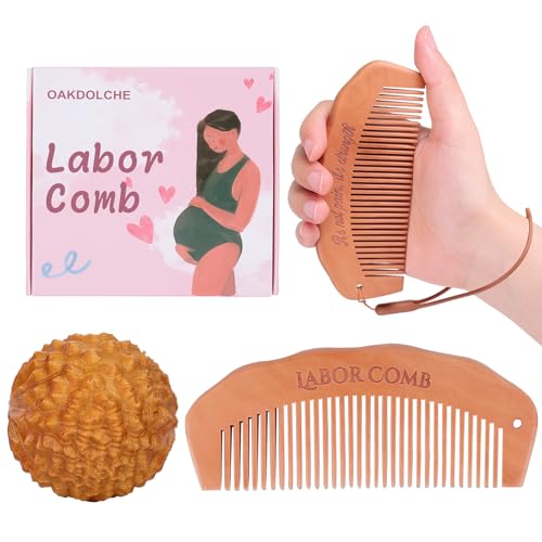 Image of OAKDOLCHE Birth Comb & Acupressure Massage Ball Set for Women Labor and Delivery Essentials, Wooden Labor Comb Pregnancy Must Haves, Designed for Expectant Moms