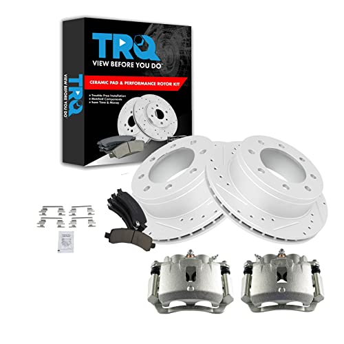Image of TRQ Performance Rear Brake Calipers Ceramic Pads & Drilled Rotors Compatible with 07-08 GMC Savana 2500