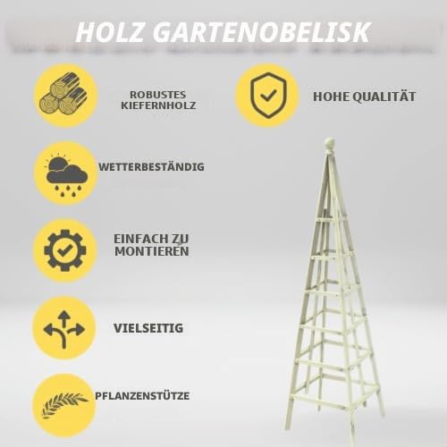Garden Mile® Großer Garten-Obelisken-Bogen – 1,9 m robuster Holz-Pflanzkäfig – freistehende Pyramidenstruktur für Rosen, Kletterpflanzen, Outdoor-Dekoration, Gartengeschenke und Tomatenkäfig