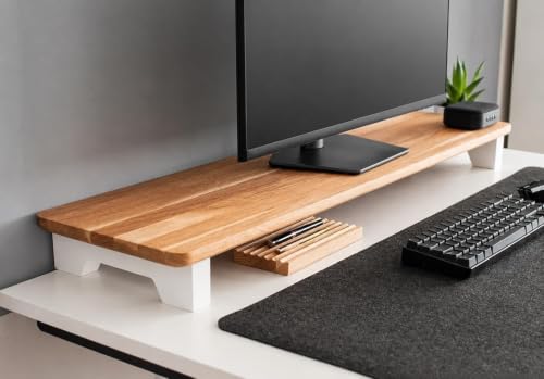 Image of Wooden Computer Monitor Stand, Monitor Riser Desk Shelf Desktop Stand TV Laptop Riser (Single Shelf, 80cm Long)