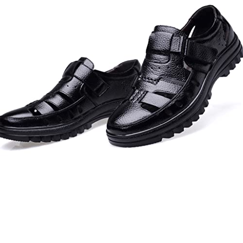 Mens Sandal Hook Loop Hollow Black Shoes for Men Sewing Massage Driving Shoes Male(D,42 Code)3