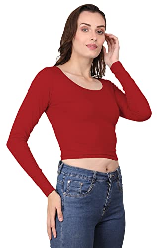 Image of A1059 Women's Cotton Scoop Neck Full Sleeve Crop Tops Black Readymade Saree Blouse for Women