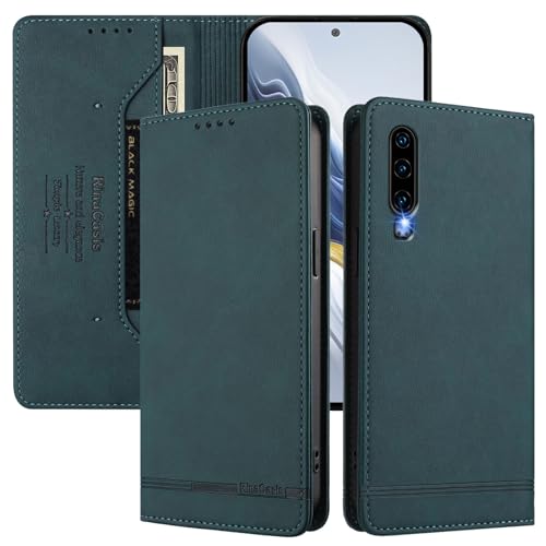 Jiajihua Phone Cover Compatible with Huawei P30 L09,Compatible with Huawei P30 L09 【RFID Blocking】【Card Holder Magnetic Closure Flip Stand】 Case Green