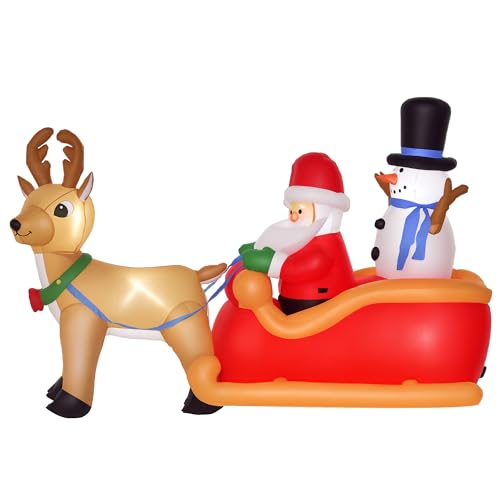 HOMCOM Babbo Natale Gonfiabile con Slitta, Renna, Pupazzo di...
