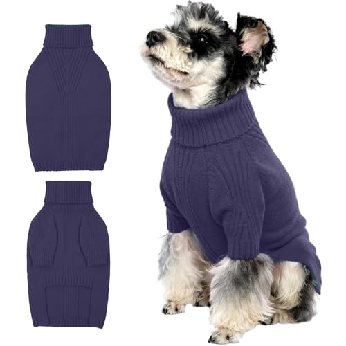 Image of Turtleneck Dog Sweater, Thermal Knitted Sweater for Small Dogs (Blue, M) | 4-Way Stretchy Fit, Cozy & Warm Pullover Clothes for Fall Winter, Indoor & Outdoor Knitwear, Fit for Frenchie, Dachshund