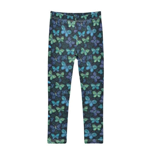Green Blue Butterfly Girls Leggings Kids Yoga Pants Athletic Tights Pants 4-10 Years
