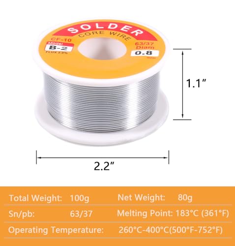 Image of 63 /37 Tin-Lead Rosin Core Solder Wire for Electrical Soldering, Flux Content 2%, 0.8mm, 100g(Net 80g)