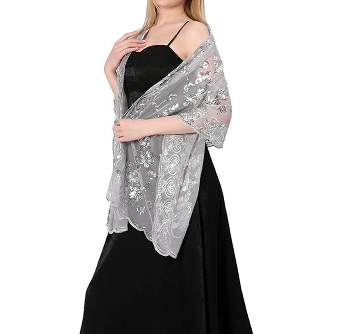 Women’s Classic Sequin Shawls and Wraps Sheer Sparking Scarf Pashmina for Wedding Bridesmaid Party4