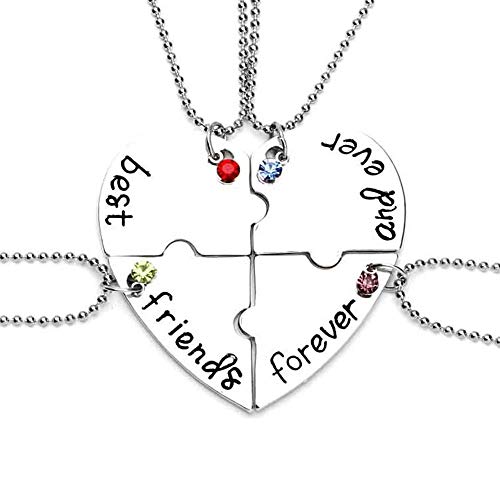 MJartoria Best Friend Necklace Puzzle Heart Pendant with Rhinestones Best Friends Forever Friendship Necklaces BFF Necklace for 4 Friendship Gifts