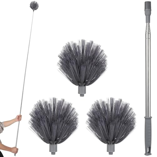 Image of PRETYZOOM Extendable Cobweb Duster with Telescoping Pole and 3 Cleaning Heads Lightweight Spider Web Remover for High Ceilings and Outdoor Use Adjustable Length up to 94.5 Inches
