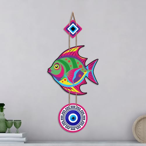 Image of Artvibes Colorful Fish Evil Eye Wall Hanging for Home Entrance | Nazar Battu MDF Decorative Wall Art | Lucky Vastu Decor for Bedroom | Office | Balcony & Living Room (WH 8532N)