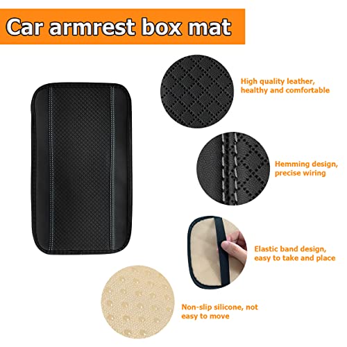 8sanlione Car Armrest Storage Box Mat, Fiber Leather Car Center Console Cover, Car Armrest Seat Box Cover Accessories Interior Protection for Most Vehicle, SUV, Truck, Car (Black/Gray)