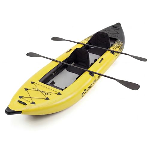 COSTWAY Kajak aufblasbar 2 Personen aufblasbares Kanu mit Aluminiumrudern gepolsterten Sitzen Handpumpe und Reparaturset Schlauchboot mit Tragetasche 230 kg Gewichtskapazität (Gelb)