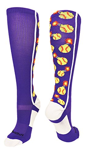 Madsportsstuff Softball Bomber Over The Calf Socks (Purple/White, Small) #TOP5