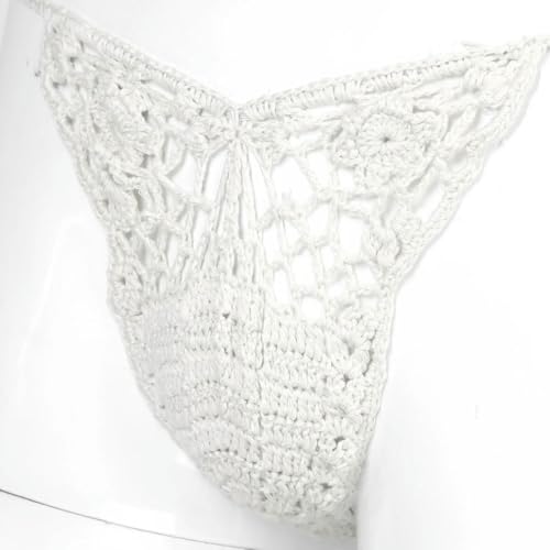 Men Handmade Crocheted G-String Hollow Out Bulge Pouch Briefs Elastic Waistband T-Back Thongs Sunbathing Swimwear3