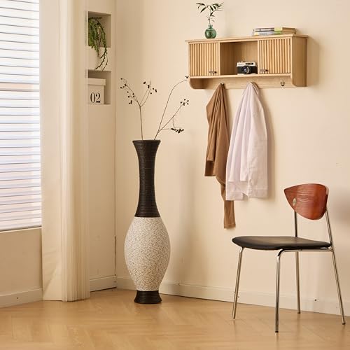 Image of Large Hand-Woven PVC Rattan Look Floor Vase, 39.37 Inch Tall Home Decor Floor Vase for Fake Flower Dried, Farmhouse Decorative Flower Holder for Living Room, Bedroom, Dining Room, Entryway, Hallway