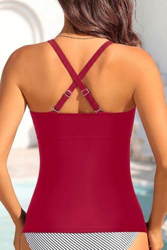 Image of Women's Underwire Tummy Control Swimsuit Top Push Up Bathing Suit Top | Unremovable Bra, Adjustable Straps, Full Lining, Shirred Bust, Side-Splicing Design, Criss-Cross Back