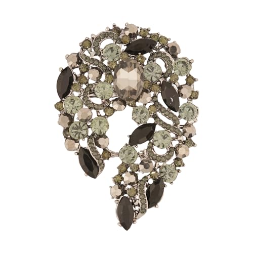Image of Big Large Rhinestone Green Palm Leaf Statement 3.5 inch Brooch Pin Scarf Dress accessories Broach Gold Tone