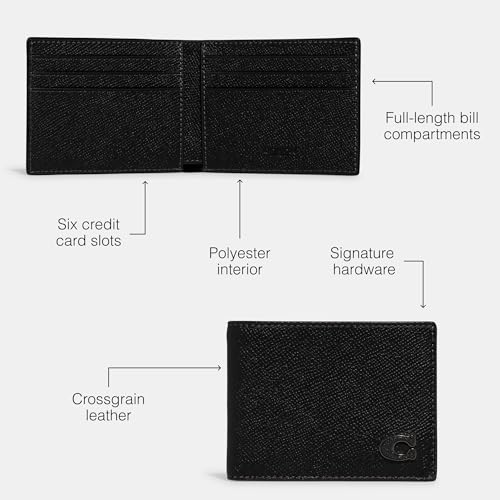 Coach Slim Billfold in Cross Grain Leather, Black, One Size3