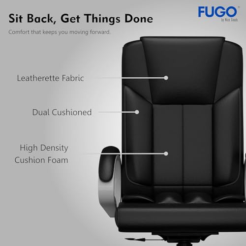 Image of FUGO FG17 Orthopedic Boss Chair with 3 Year Warranty, Leatherette Office Chair, Ergonomic Executive Chair with Spacious Cushioned Seat, Heavy Duty Metal Base, Rocking Function (Black)