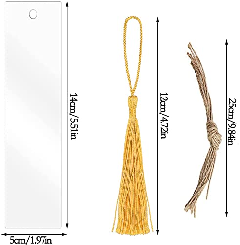 100 Pieces Acrylic Blank Bookmark Set, Betterjonny 30Pcs Clear Craft Bookmark With 40Pcs Tassels And 30Pcs Ropes Rectangle Unfinished Book Marker Tags For Classroom Projects And Present Tags #TOP6