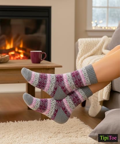 Image of Tipi Toe Women's 6 Pairs Winter Boot Socks - Soft Cotton Blend Warm Crew Socks Size 9-11