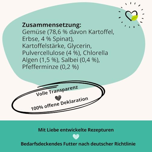 BugBell Softe Knabbersticks für Hunde 60g, Mundgeruch & Zahnstein, Fettreduziert & Pflanzlich, fördert angenehmen Atem & Zahnsteinreduzierung, Chlorella, Salbei, Pfefferminze