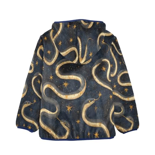 Pattern with Snakes and Stars Toddler Fleece Jacket Girl Boys Hooded Fleece Jacket Coat Warm Outwear Zip-up 3-10T2
