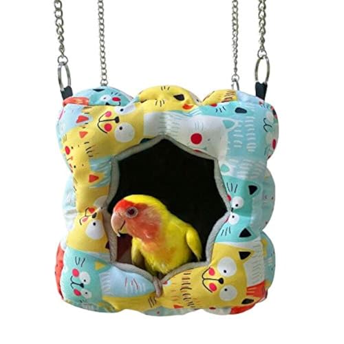 Image of Warm Bird Nest Snuggle Tent,Parrot Wintor Habitat Cave Bed for Small Medium Animal Budgies Parakeet Cockatiels Lovebird Guinea Pig Hamster Squirrel Hedgehog Chinchilla (Colorful Cat, 6.7x6.7x6.7)