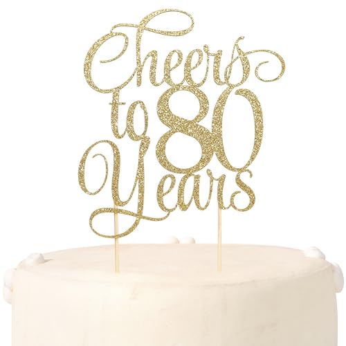 Cheers To 80 Cake Topper - 80th Birthday Party Decorations 80 Cake Topper 80 Anniversary Decor (80cheer)