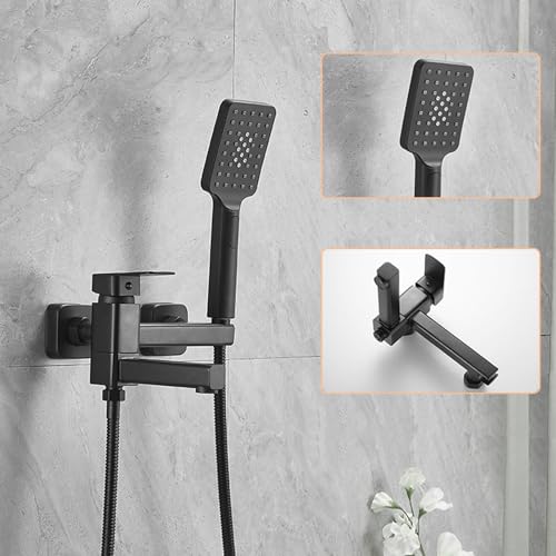 Robinet mitigeur de bain-douche mural noir pivotant avec ensemble de douche moderne