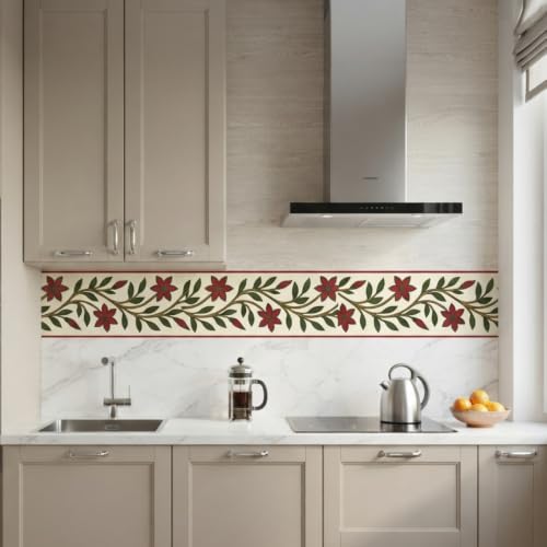 Image of Decorative Peel and Stick Wall Border Sticker 4 Inch x 4 Feet | Waterproof Self Adhesive PVC Wallpaper Border | Floral, Vintage & Traditional Designs | Wall Trim for Home Decor, VWB3