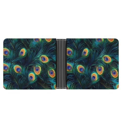 Beautiful Peacock Feathers Cute Slim Bifold Wallet for Men Stylish Front Pocket Purse with Card Holder Slots