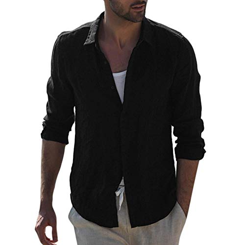 YEBIRAL Leinenhemd Herren Button-Down Langarm Sommerhemd Herren Hemd...