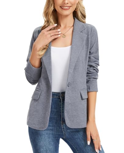 Women's Blazer Long Sleeve Lapel Button Jersey Knit Blazers Casual Work Office Suit Jacket with Pockets3