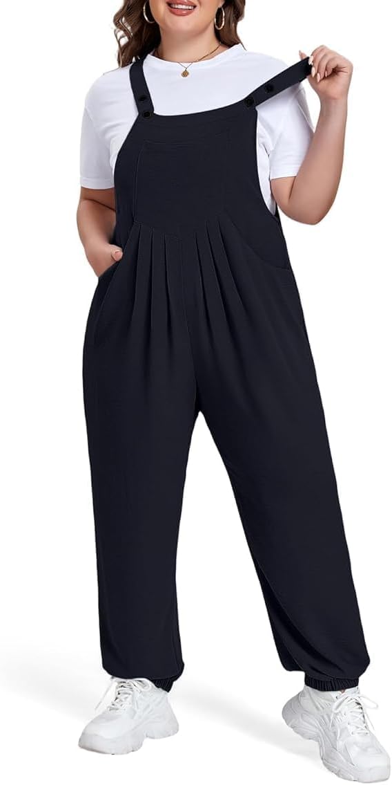 Moon Wood Women's Plus Size Overalls Loose Fit Adjustable Straps Jumpsuits for Summer Gardening Casual Daily Outings