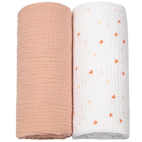 Image of lulumoon Muslin Swaddle Blanket Baby Receiving Blankets Neutral, 2 Pack, Peach Pink