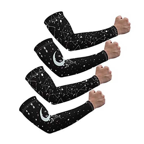 Xpyiqun 2 Pairs Moon Star Cooling Arm Sleeves UV Protection for Women Men Farmers House Gardening Sleeves Sun Sleeves Arm Cover Shields Youth Compression Sleeve Tattoo Cover for Camping Driving