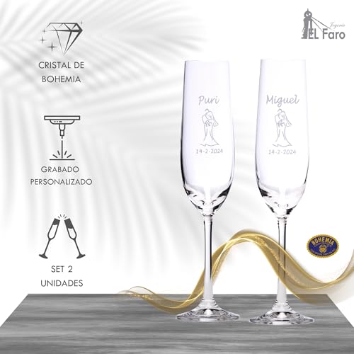 Miniatura 3 de Joyeria El Faro Copas Grabadas Para Novios Copas Personalizadas Para Bodas Cristal De Bohemia De Alta Resistencia Estuche Premium Incluido Brinda Y Celebra El Amor