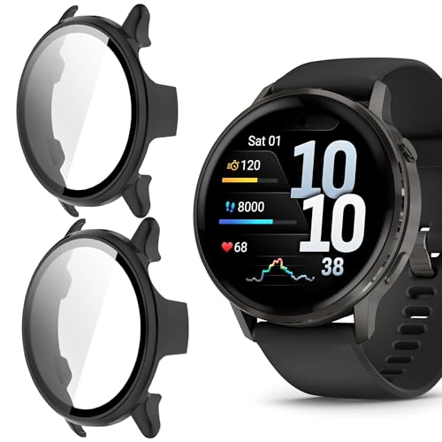 Coque Garmin Venu 4 45mm en PC rigide noir avec protection d'écran en verre trempé