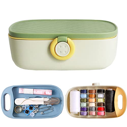 Caja de kit de costura, kit de costura para adultos, kit básico de aguja e hilo, caja de kit de costura de plástico portátil para viajes, kits de costura para Adutls suministros de costura básicos