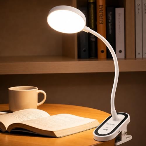 Image of One94Store FlexiClip Design Rechargeable LED Clip Lamp | Flexible Gooseneck Desk & Bedside Light | Adjustable Brightness | USB Powered Study & Reading Lamp (White)