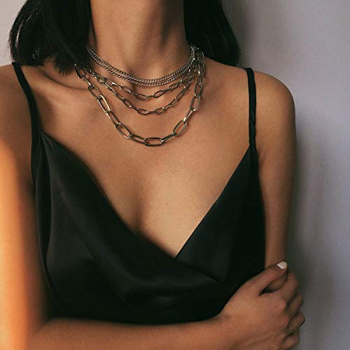 Layered Chain Necklaces for women 18 Inch Gold Plated Paperclip Chain Silver Tone Choker Necklace Rope Ball Chains Punk Jewelry2