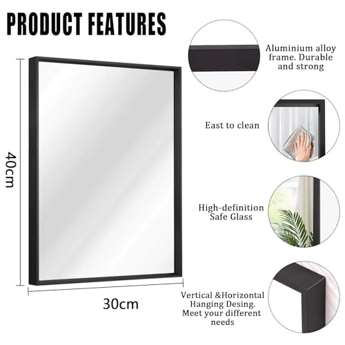 AAZZKANG Wandspiegel Zwart met Aluminium Legering Ingelijste Rechthoek