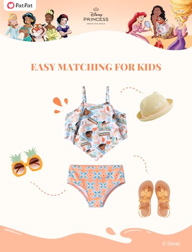 Image of Disney Frozen Elsa Stitch Moana Toddler Girls Two Pieces Ruffle Strap Bikini Top and Bottom Set Beach Swimsuit