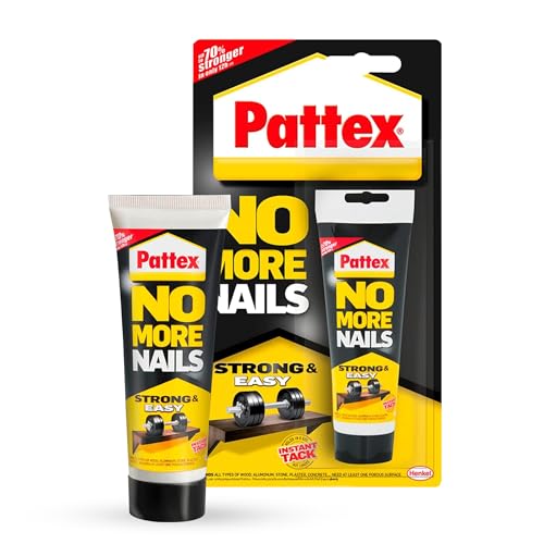 Pattex No More Nails Strong & Easy | All Purpose Heavy-Duty Mounting Adhesive | Solvent Free & Low Order Mount Glue | Compatible with Wood Ceramic Aluminum Concrete Bricks & More | 50g (Pack of 1)