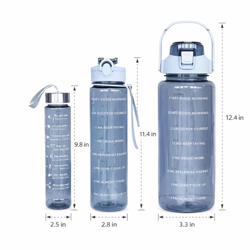 Image of Motivational Water Bottle Set | Pack of 3 | 2000ml, 900ml, 500ml | Time Marker Water Bottles with Straw | BPA Free Leakproof Sports Bottles for Gym Workout Daily Hydration Use